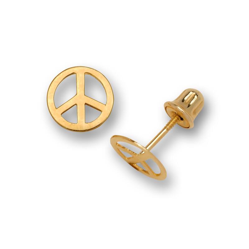 Curata 14K Gold Small Polished Peace-sign Stud Post Screw Back Earrings - Yellow