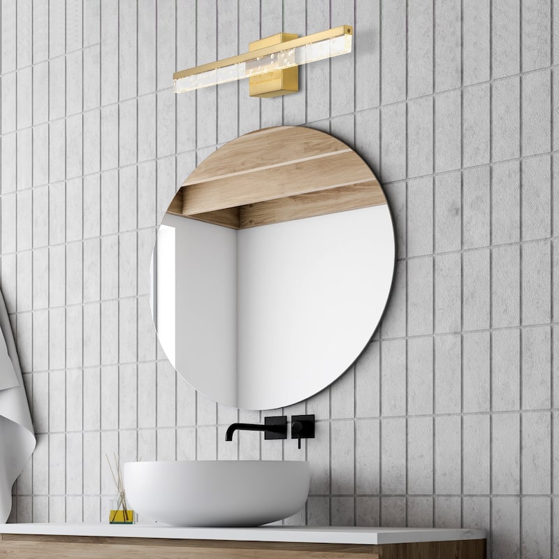 Baxter 22" 1-Light Modern Contemporary 360-Degree Rotatable Iron/Seeded Acrylic Integrated LED Vanity Light, by JONATHAN Y