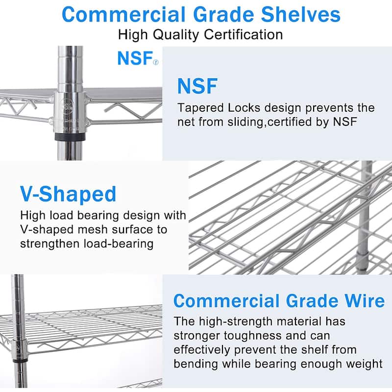 7 Tier Metal Shelves, NSF Height Adjustable Metal Garage Storage Shelves with Wheels - 7 Tier