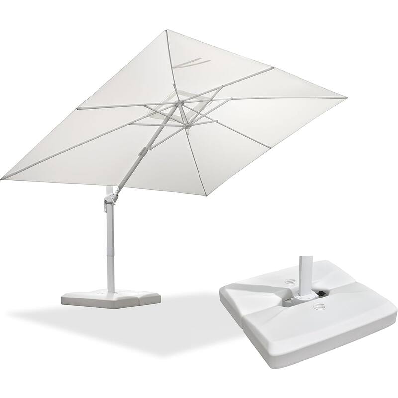 PURPLE LEAF White Rectangle Cantilever Patio Umbrella With Base - 10x13ft White