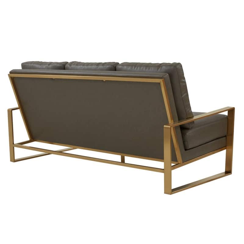 Jefferson Modern Leather Upholstered 3 Seater Loveseat Sofa Chair in Brushed Gold Steel Base with Armrest Removable Cushion