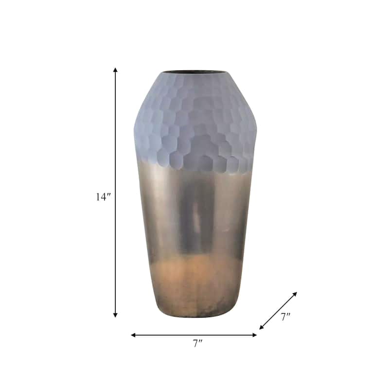 Sagebrook Home Glass Metallic Cylinder Hammered 2Tone Handcut Vase