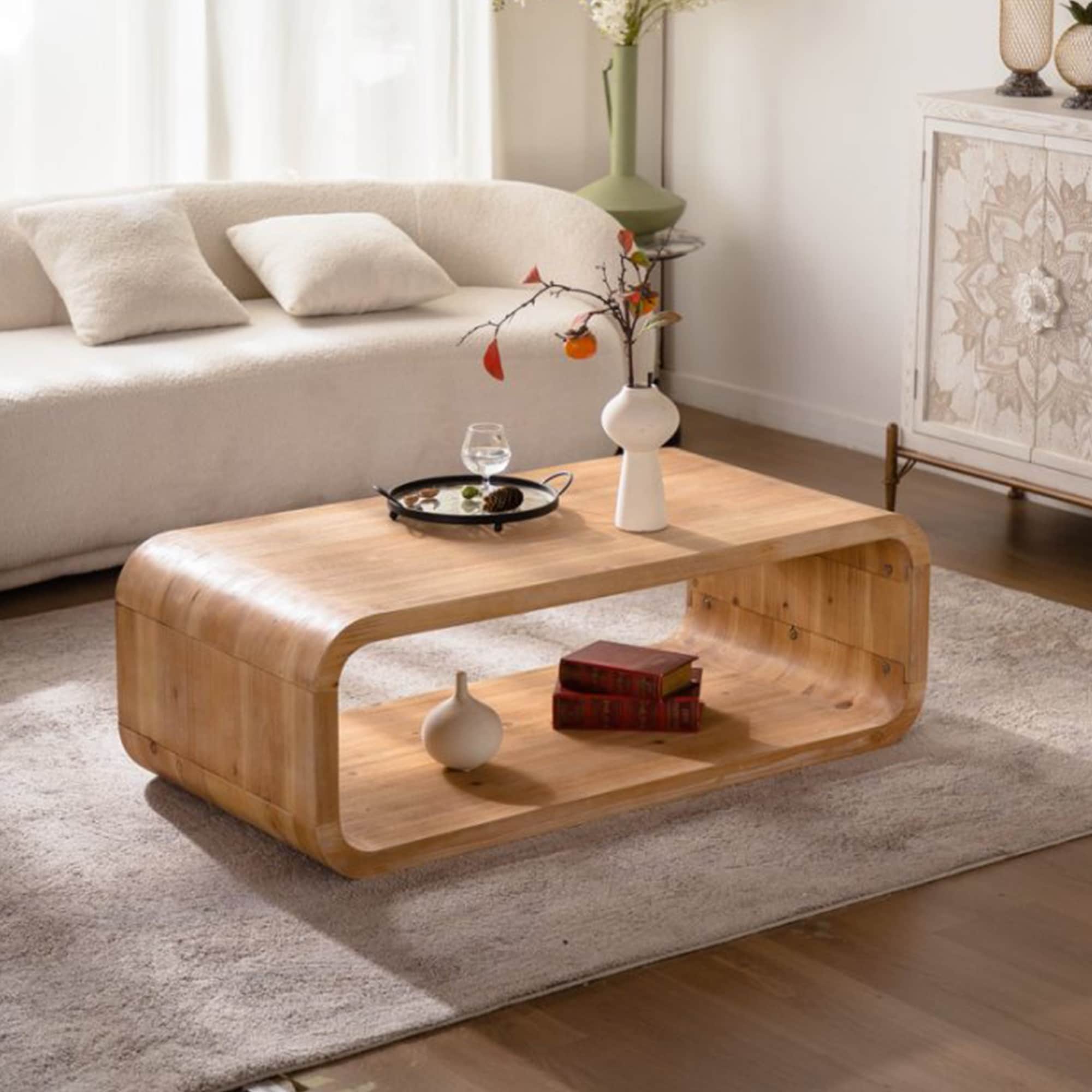 Elegant Coffee Table End Table Side Table with Open Storage Shelf, Wood Sofa Table Cocktail Table Accent Table