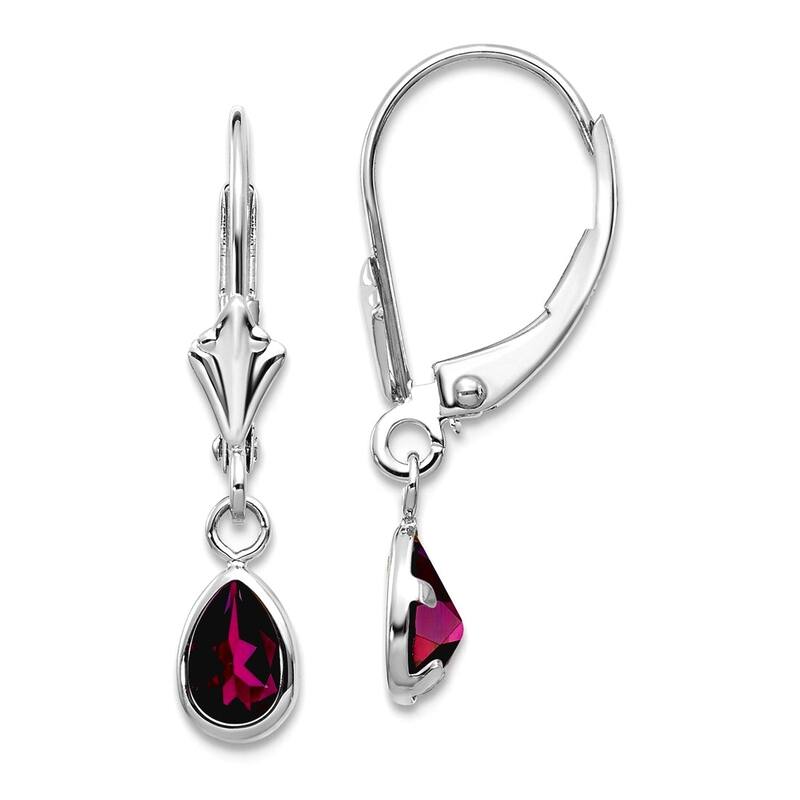 Curata 14k White Gold 6x4mm Bezel Pear Gemstone Birthstone Leverback Earrings - 23x4mm - Rhodolite Garnet