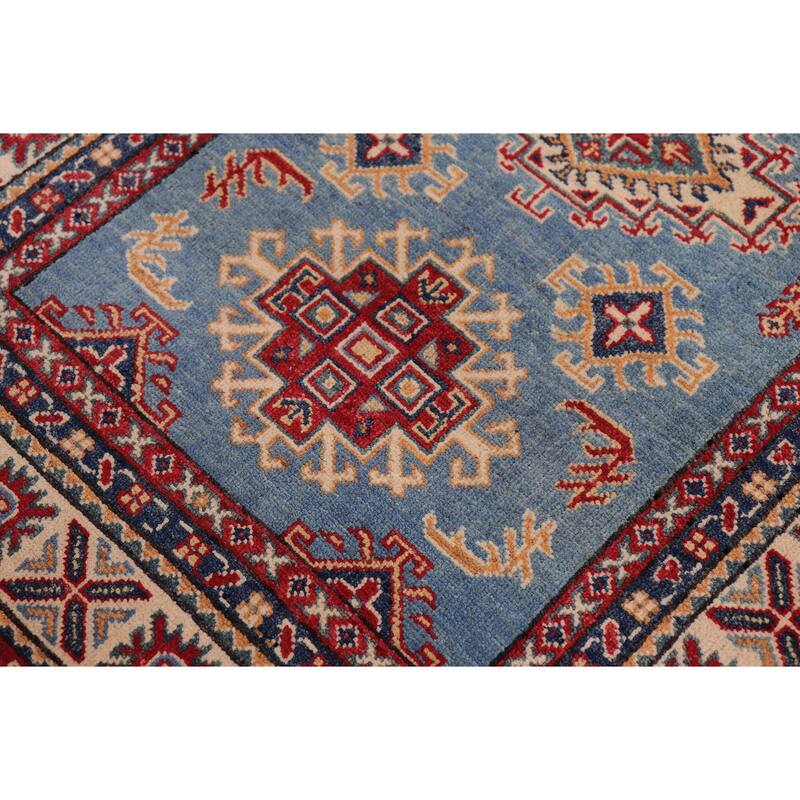 Rustic Kazak Sophie Light Blue/Beige Wool Rug - 3'1'' x 4'5''