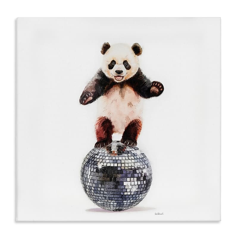 Stupell Panda Balancing on Disco Ball Canvas Wall Art Design By Amanda Greenwood - 30 x 30