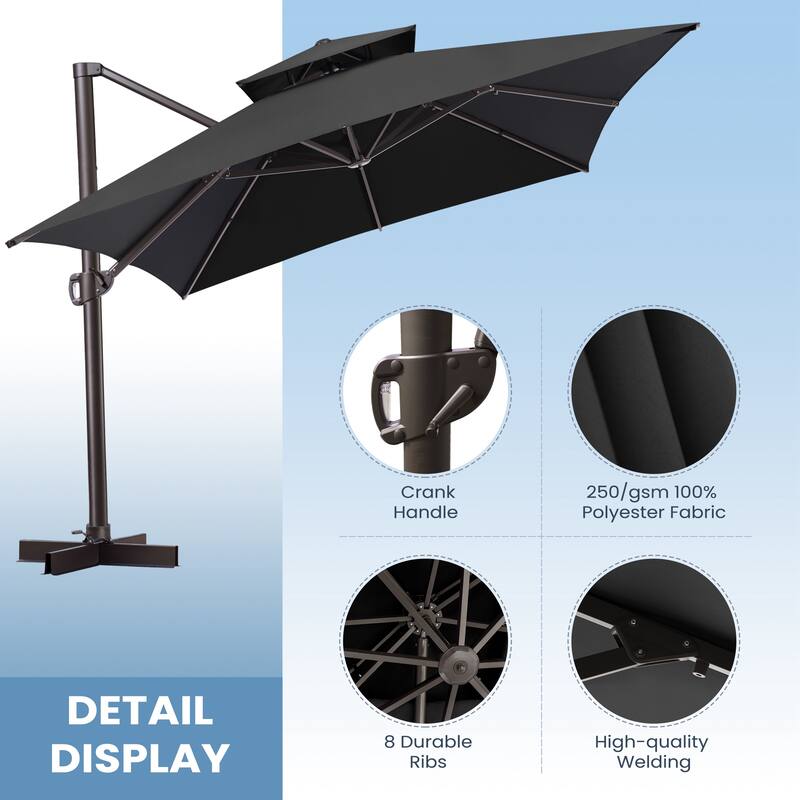 10 x 13 Feet Double Top Rectangular Rotating Patio Offset Cantilever Umbrella with Crank