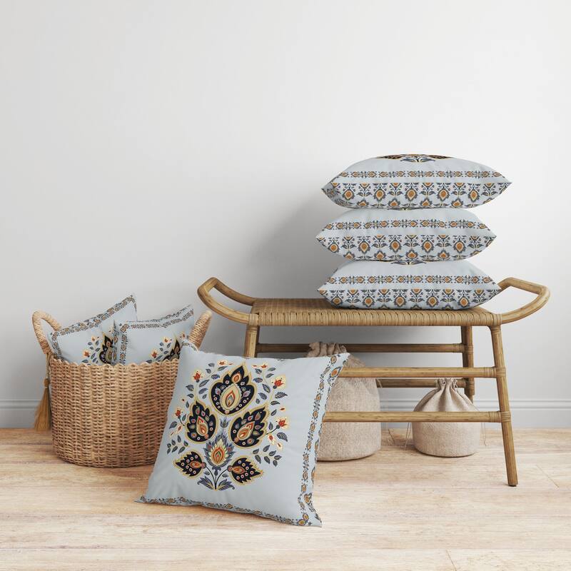 Vintage Verve Faux Suede Reversible Throw Pillow Blue and Black