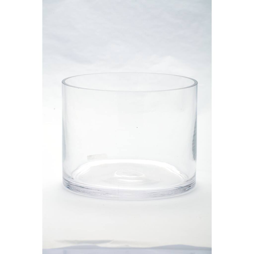 Cylindrical Hand blown Glass Vase - 8" - Clear