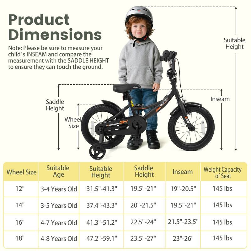 Costway 14" Kids Bike with Removable Training Wheels Adjustable Seat & - See Details