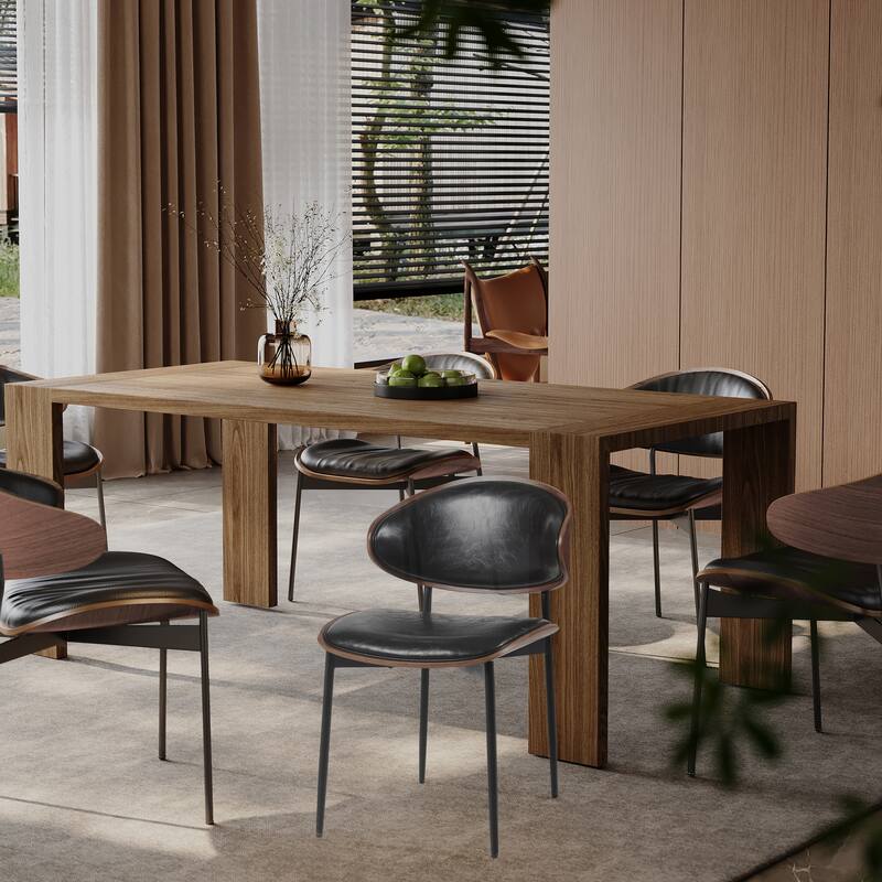 Mid-Century Modern Dining Chairs Set of 2 - Italian-Inspired Bentwood Design with Matte Metal Legs & Luxe PU Leather Se