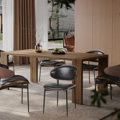 Mid-Century Modern Dining Chairs Set of 2 - Italian-Inspired Bentwood Design with Matte Metal Legs & Luxe PU Leather Se
