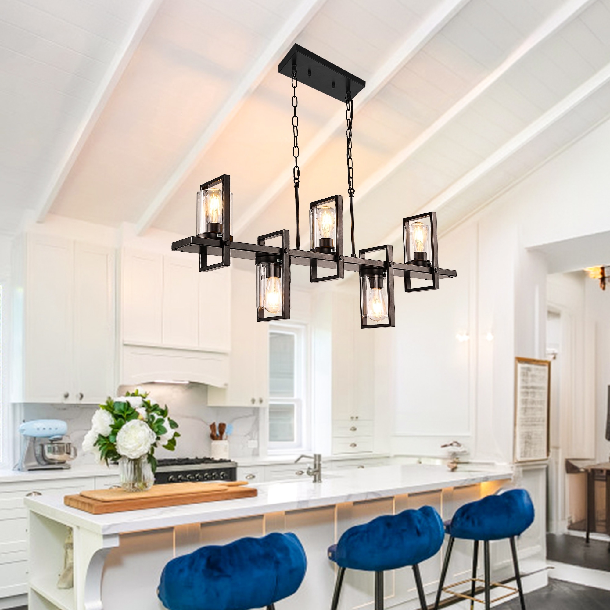 5 light Kitchen Island Pendant Lighting with Bubble Glass Shade Industrial Rustic Chandelier Retro Ceiling Light On Sale Bed Bath Beyond 34197950