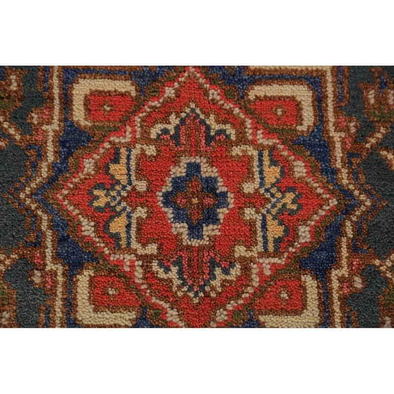 Teal Geometric Heriz Serapi Indian Foyer Rug Handmade Wool Carpet - 2'11"x 5'2"