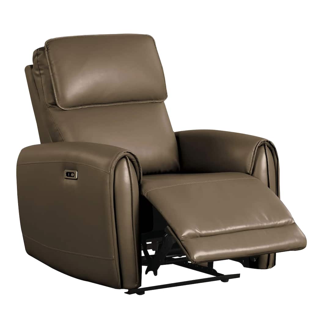 Sily Power Recliner Chair, Light Brown Faux Leather, Contoured Arms