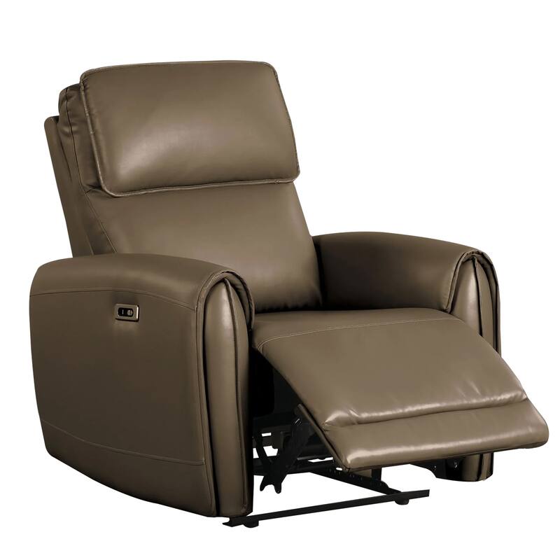 Sily Power Recliner Chair, Light Brown Faux Leather, Contoured Arms