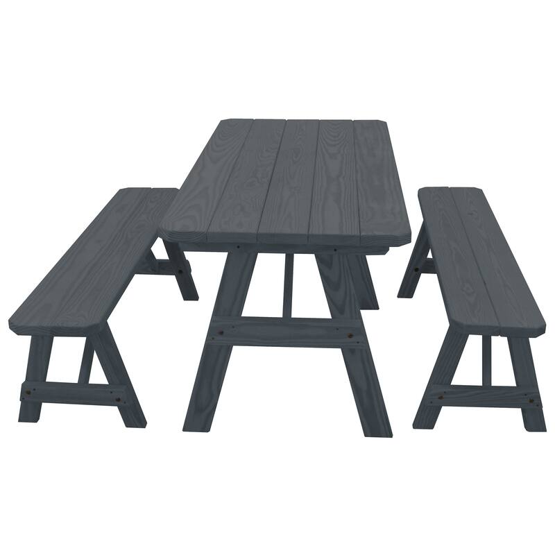 Pine 5' Traditional Picnic Table with 2 Benches - Charcoal Stain