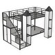 preview thumbnail 9 of 10, Metal Twin over Twin Castle-Shaped Bunk Kids Bed Frame with Wardrobe, Storage Staircase, Easy to Assemble, Black+White
