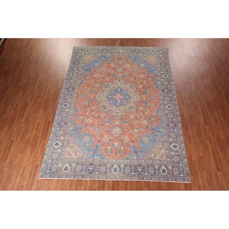 Tabriz Persian Vintage Area Rug Hand-Knotted Traditional Wool Carpet - 9'6"x 12'10"
