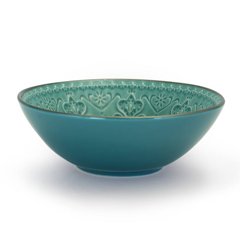 Intricate Emobssed Pattern in Seafoam Green Round Stoneware Dinnerware Set 16 Pieces