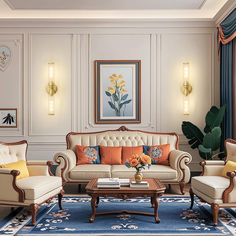 Bathroom Light Fixtures, Gold Wall Sconce in Threaded Glass Vanity Lights 2 Pack - 2 Pack-Gold Threaded Glass