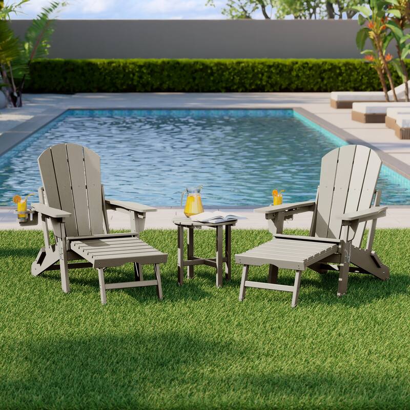 Laguna Outdoor 3-Piece Folding Adjustable Adirondack Chair with Hideaway Ottoman & Round Side Table