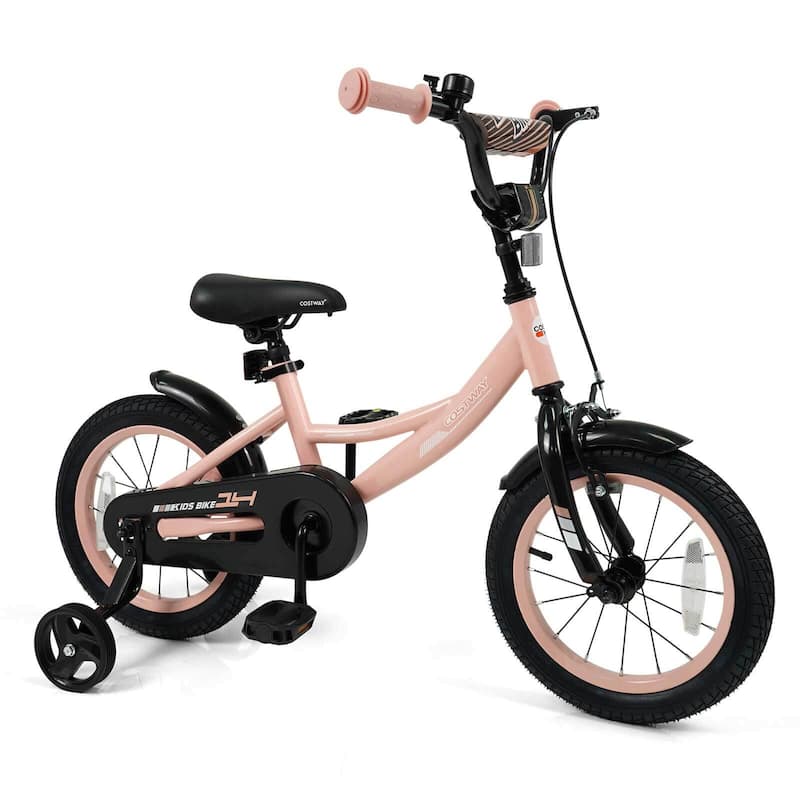 Costway 14" Kids Bike with Removable Training Wheels Adjustable Seat & - See Details - 14"-Pink