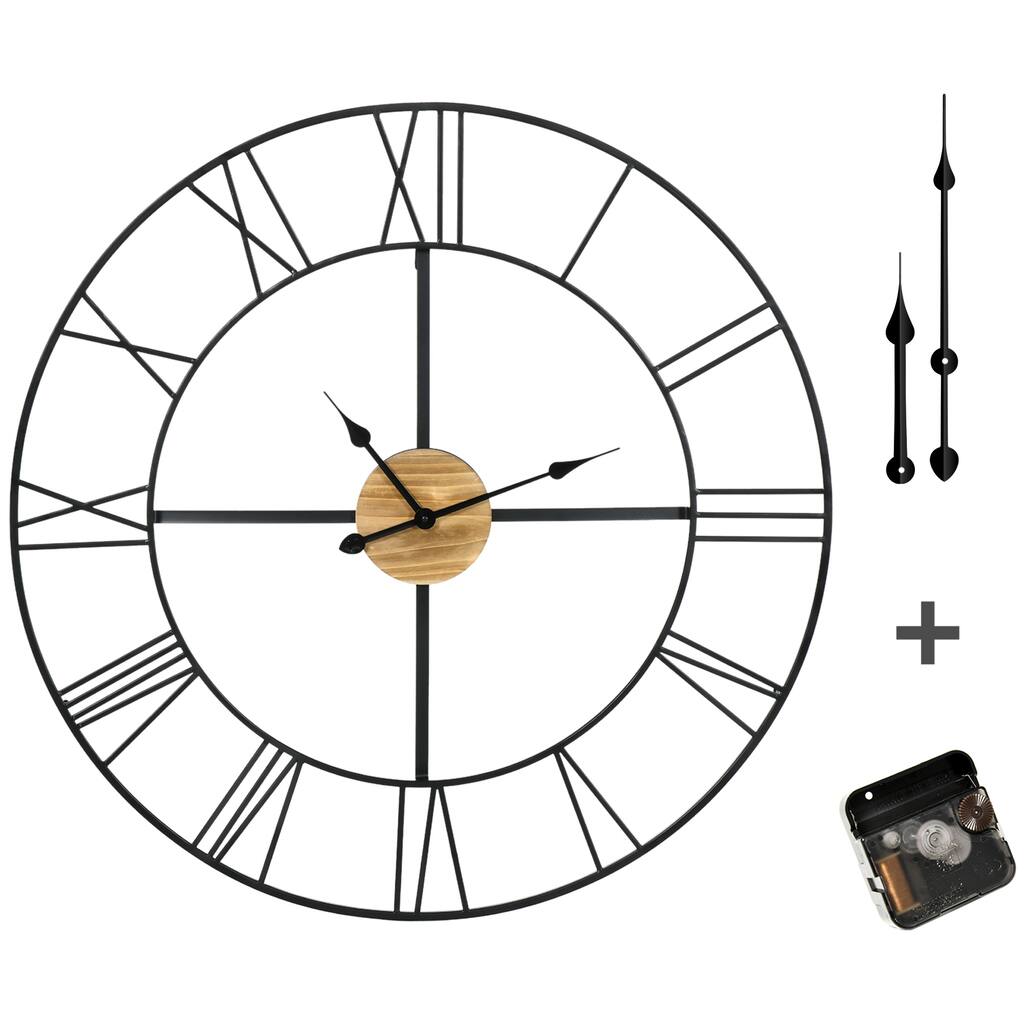 36 Inch Silent Non Ticking Wood Metal Farmhouse Roman Numeral Clocks