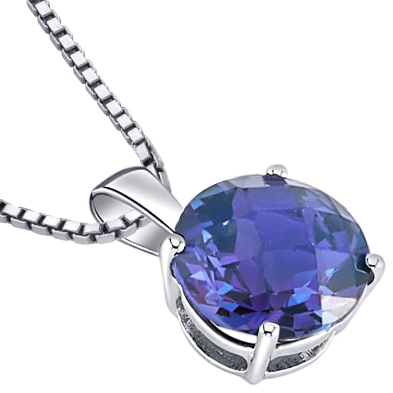 14k White Gold 2.35 ct Created Alexandrite Pendant Necklace