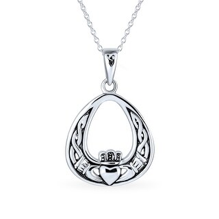 925 Sterling Silver Classic Braided Claddagh Charm Pendant Necklace