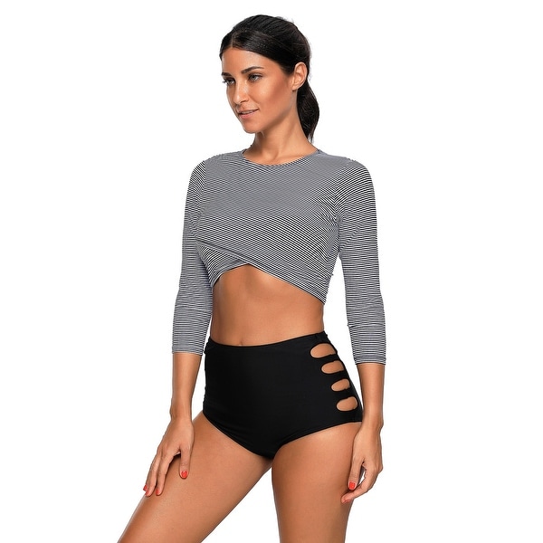 long sleeve crop top high waisted swimsuit