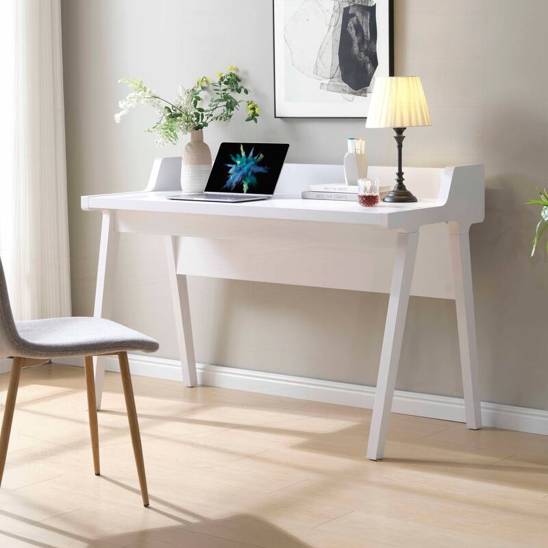 Sophisticated Home Office Writing Desk with Advanced USB Ports - White