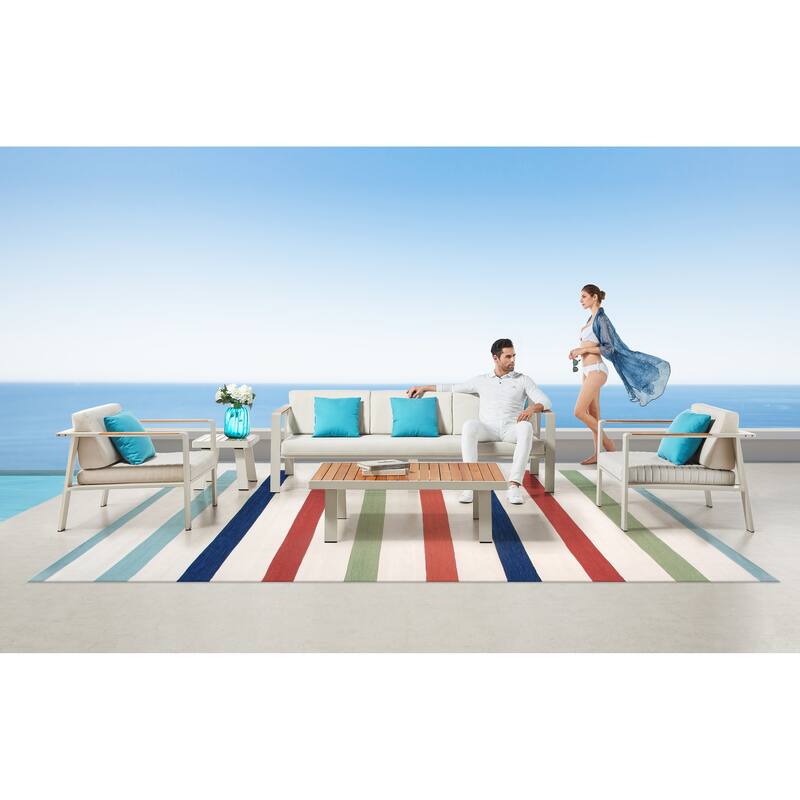 Pasargad Home Hampton Striped Indoor/Outdoor Area Rug
