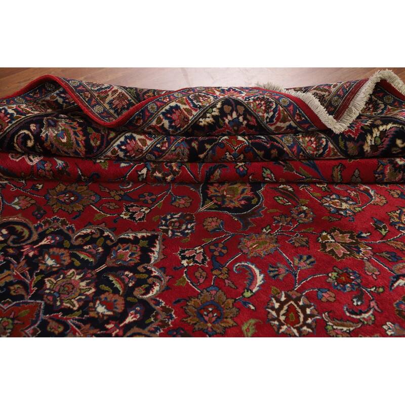 Hand Knotted Oriental 100% Wool Carpet Traditional Floral Red Mashad Area Rug - 15' 1'' X 10' 0''