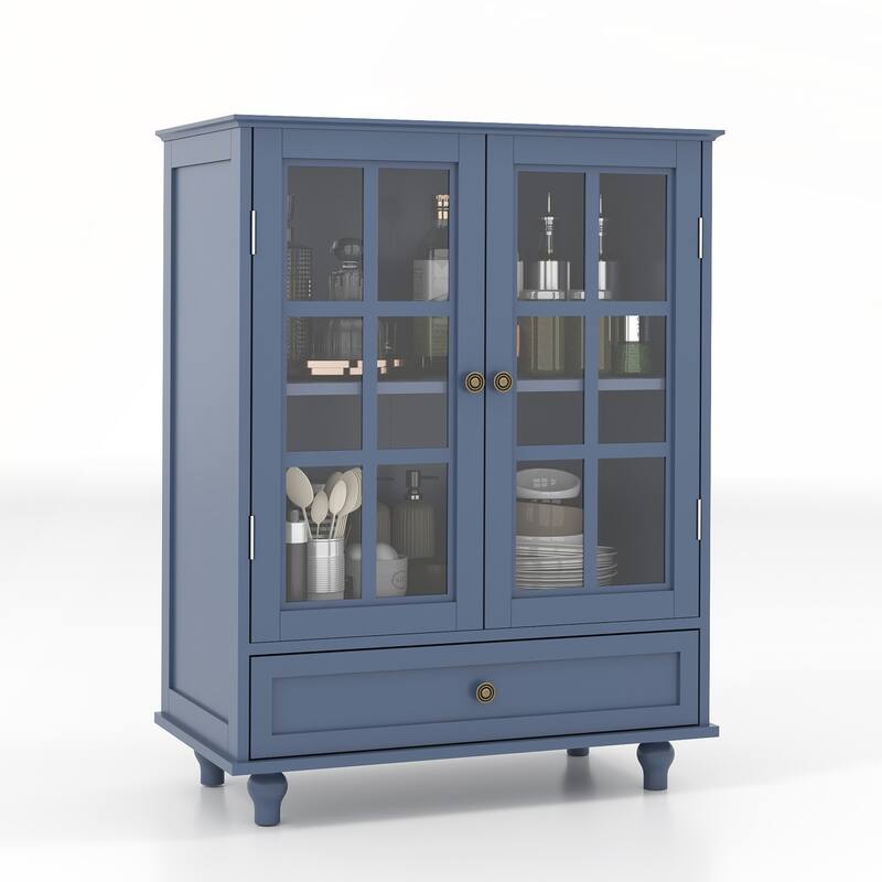 Minimalist Buffet Cabinet with Double Glass Doors and Drawer