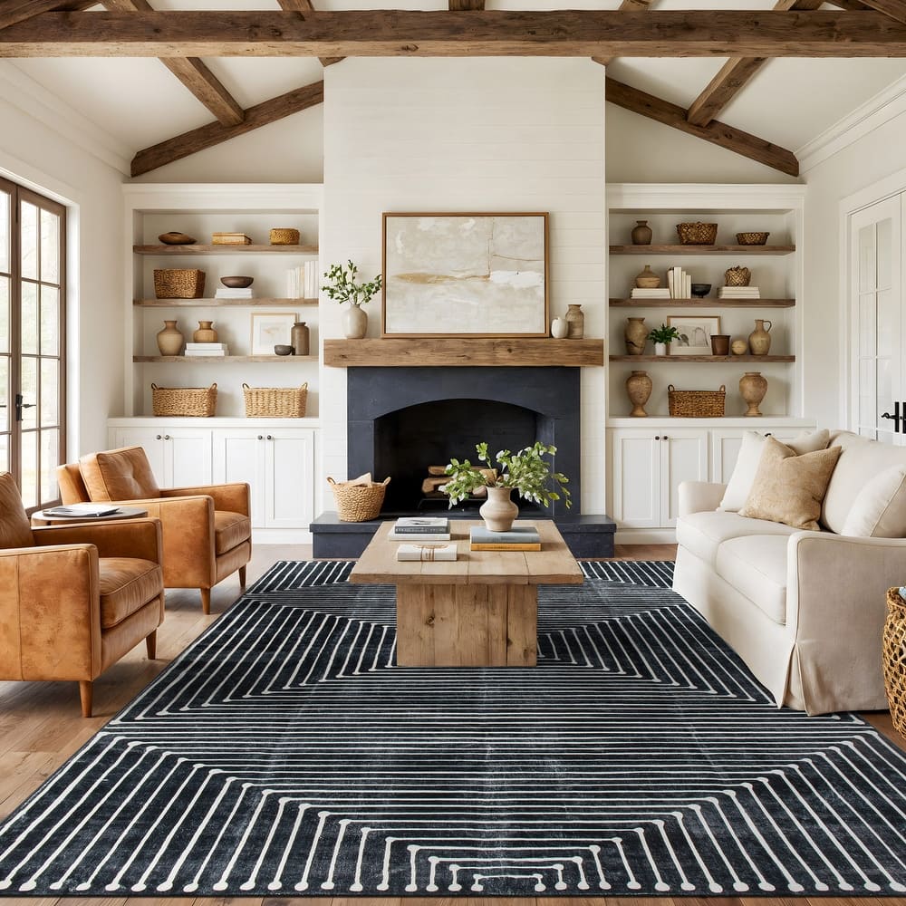 World Rug Gallery Bohemian Stripes Washable Non-Slip Area Rug