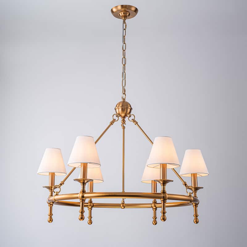 Vintage Chandelier 6-Light Classic Pendant Fixture with White Shades for Elegant Interior Lighting