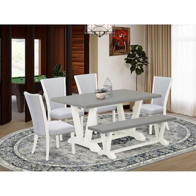 HomeStock 6-Piece Natural Oak Finish Solid Wood Top dining Table with 1-Bench and 4-Chairs