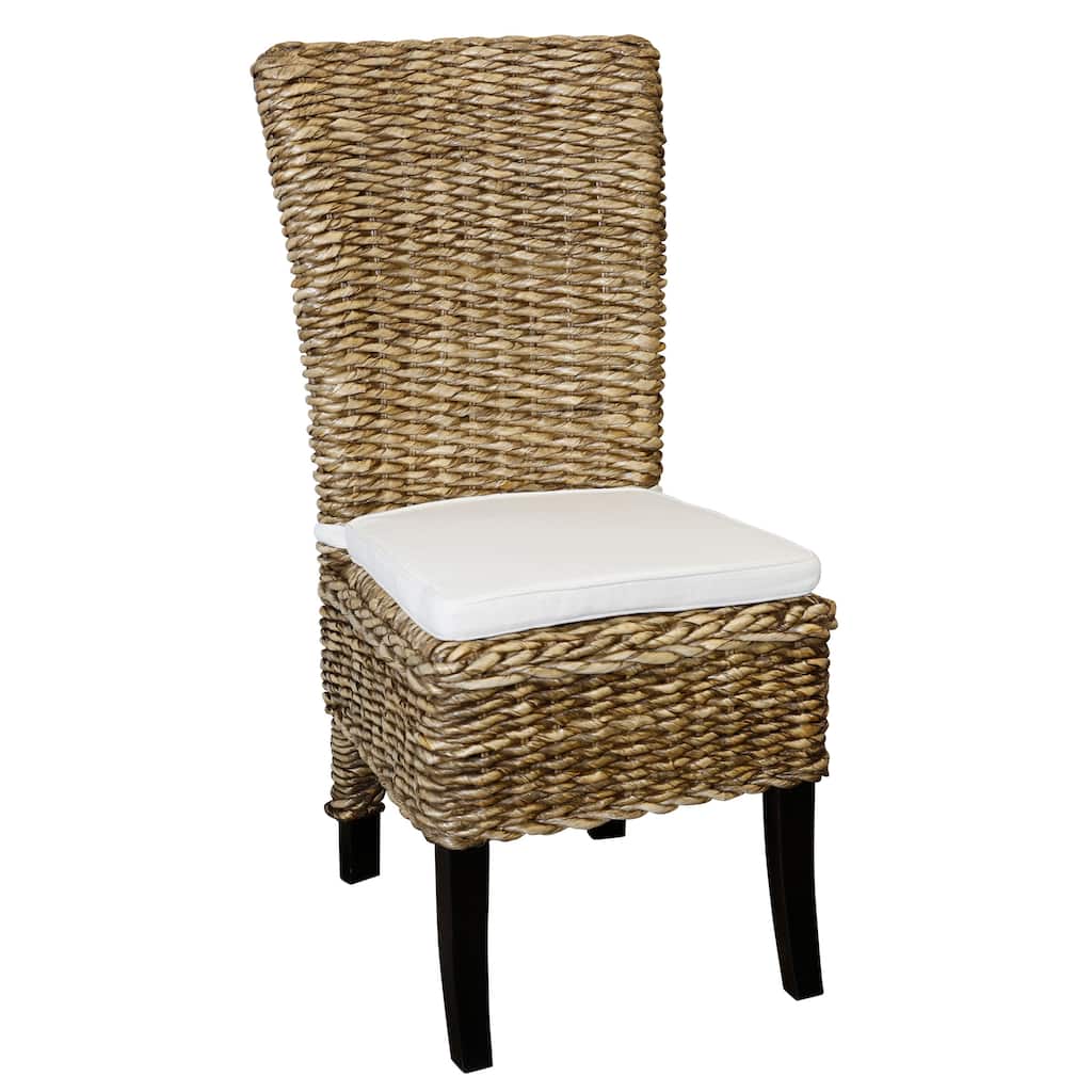 Harp & Fininal Reagan Natural Woven Banana Leaf Dining Chair with Deep Cream Pad