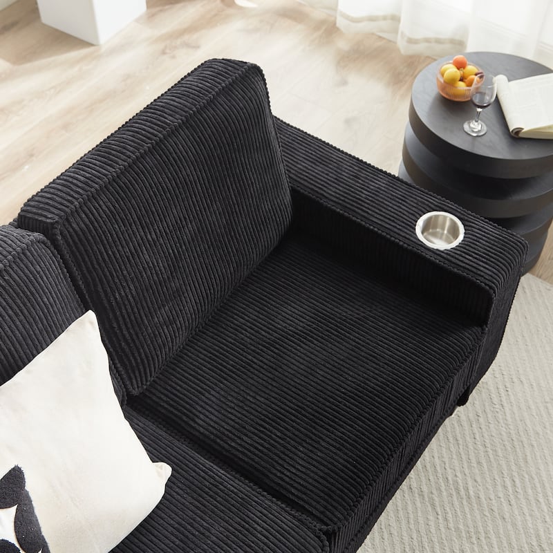 Extendable 3 Seat Sofa Corduroy Lounge Couch with Built-in Cup Holders