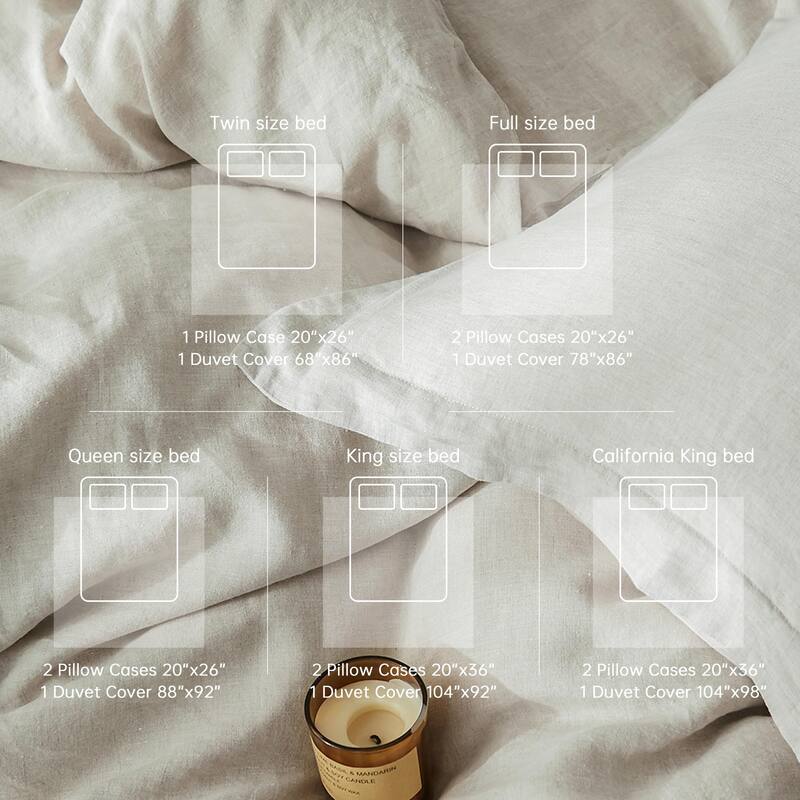 100% Linen Duvet Cover Set with Washed-French Flax-3 Pieces Basic Bedding Set-Soft Comforter Cover with 2 Pillowshams(Queen)