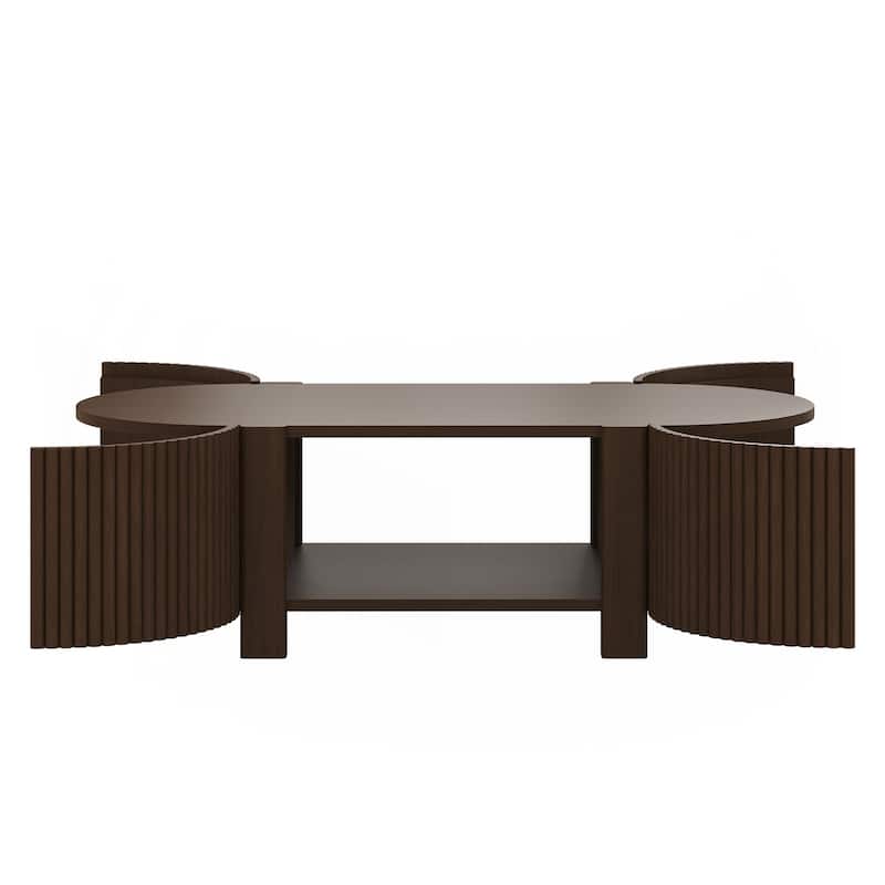 Oval Fluted Coffee Table with Storage for Living Room