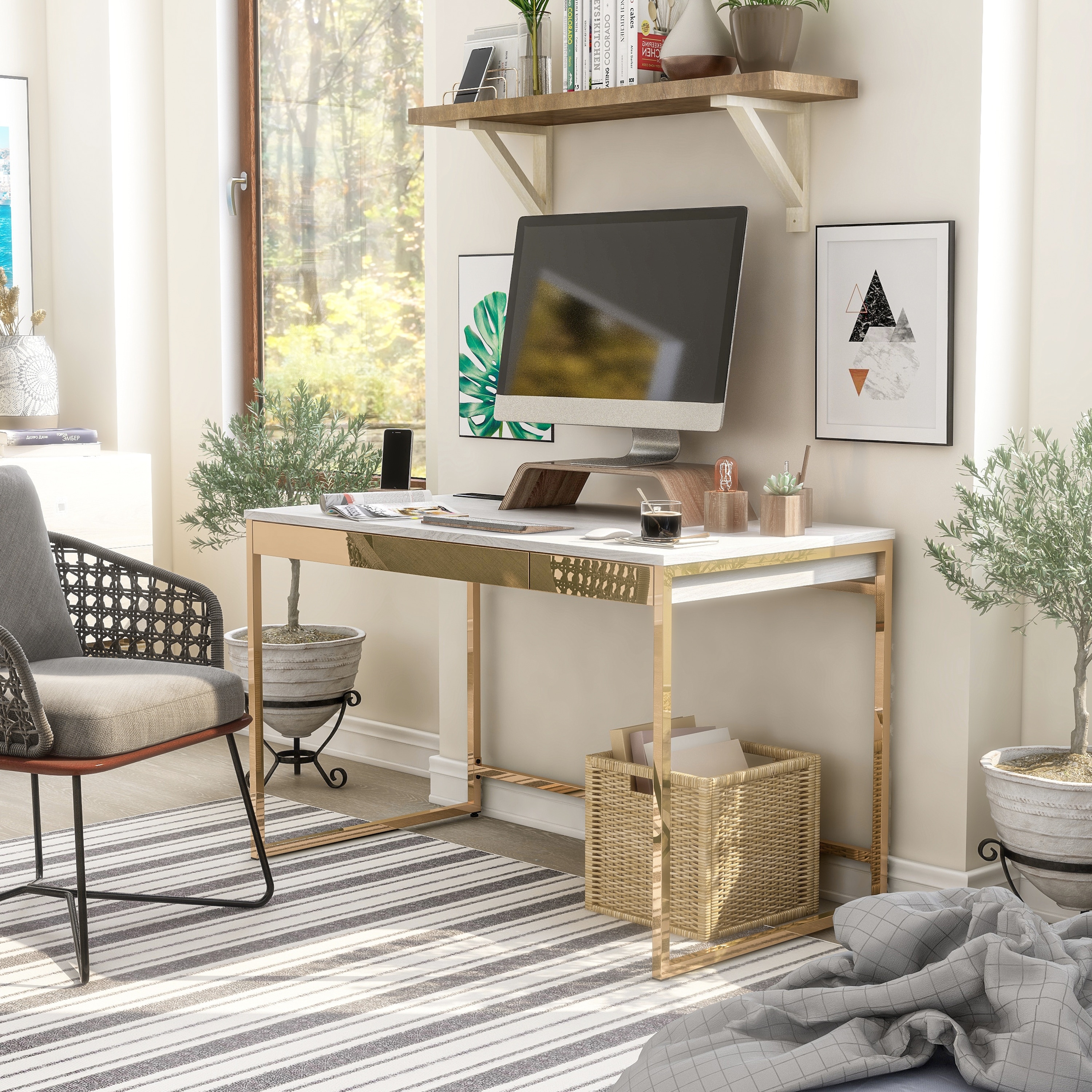 Furniture of America Arthur Modern 48-inch Steel Computer Desk with Charging Ports