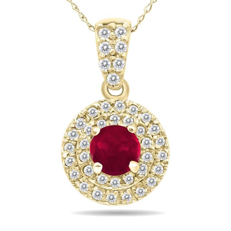 Marquee 3/4 Carat TW Double Halo Ruby And Diamond Pendant in 10K Yellow Gold