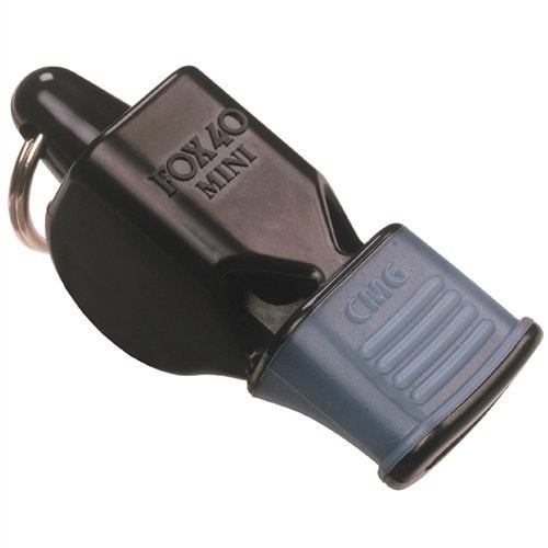 Fox40 Cushioned Mouth Grip Pealess Plastic Mini Whistle with Key Ring - Black