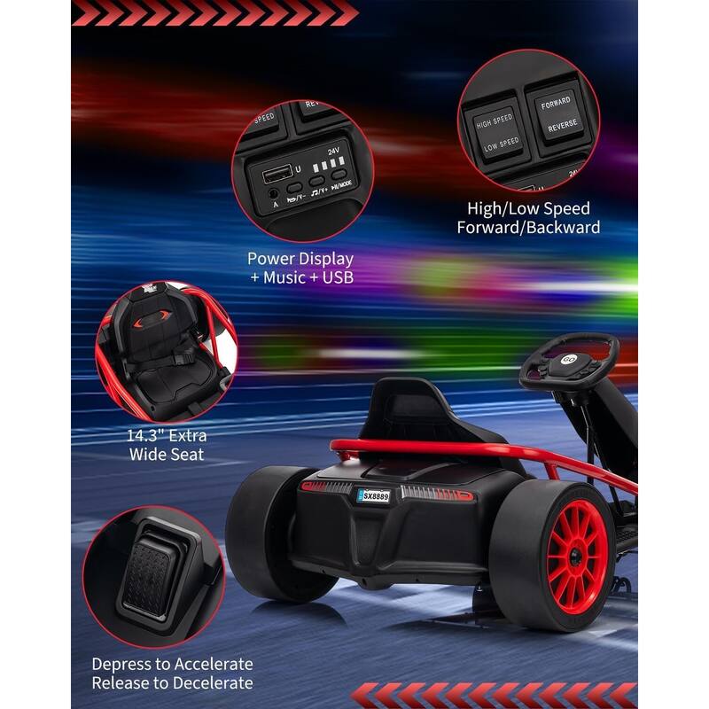 8MPH Fast Drifting Circling Car Ride On Go Kart for Kids Best Gift