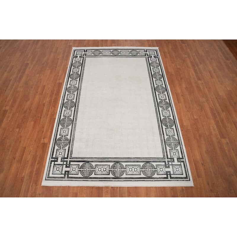 Machine Made Oriental Polyester Carpet Modern Geometric Beige & Ivories Modern Area Rug - 7' 8'' X 5' 2''