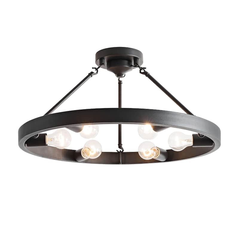 Abigail Wagon Wheel Black Metal Round Rustic Semi-Flush Mount