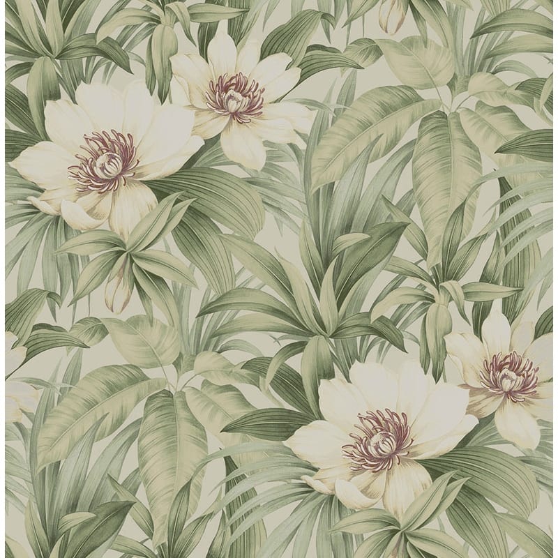Seabrook Designs Rawlings Floral Unpasted Wallpaper - 20.5 in. W x 33 ft. L - Metallic Beige & Laurel