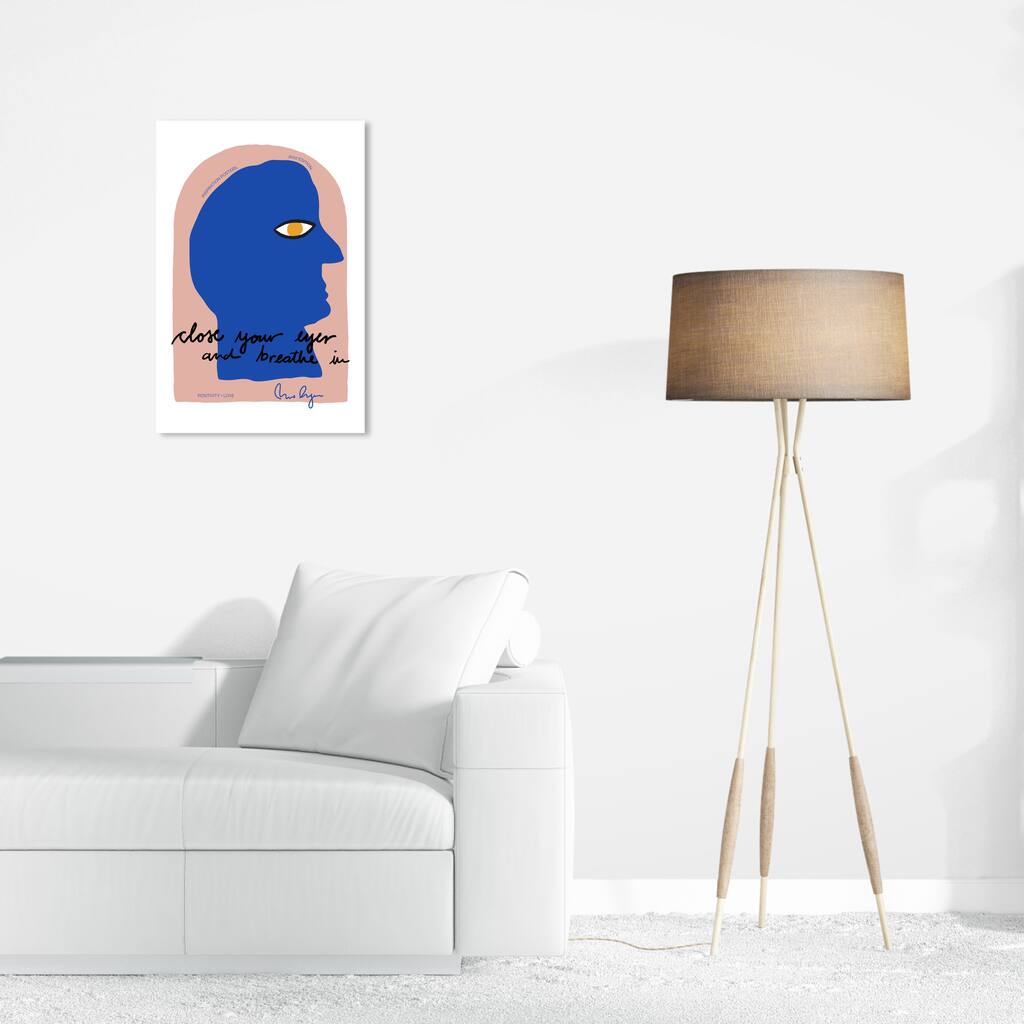 Wynwood Studio Canvas Typography and Quotes Breathe in Eyes Closed Blue and Pink Modern & Contemporary Wall Art Canvas Print